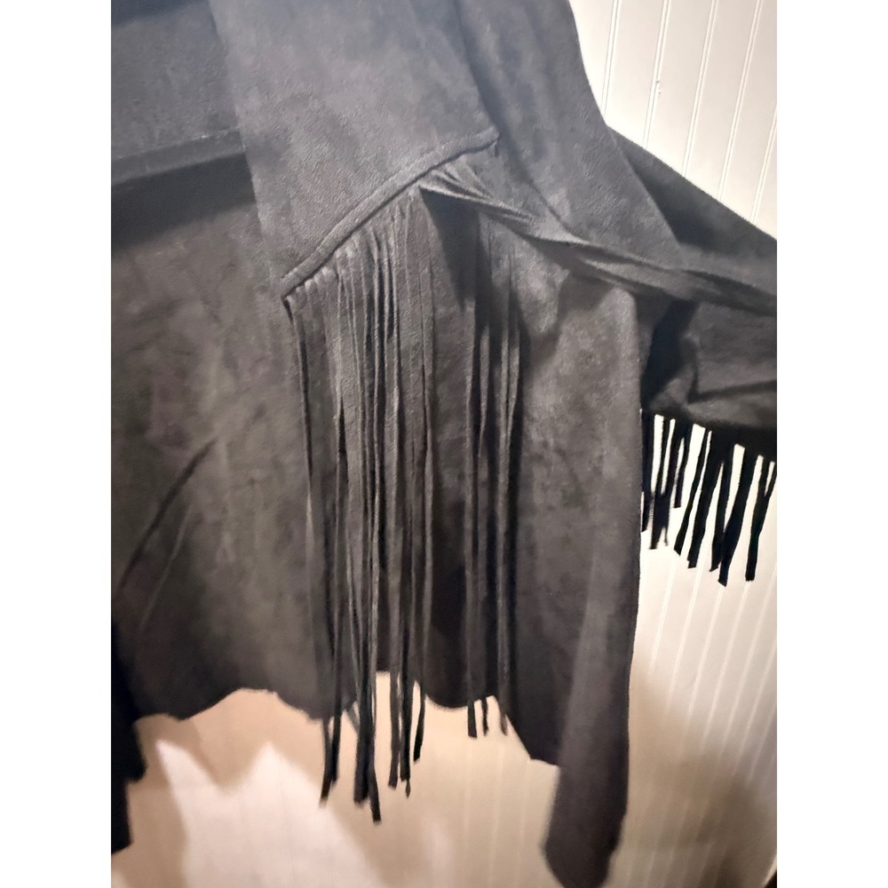 Vocal USA Black Faux Suede Fringe Cropped Jacket Western Boho Small IM1508J - Picture 2 of 5